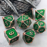 Duskrage Copper Metal Solid Dice Set with Winged Dragon Engraving – Multiple Colors Available